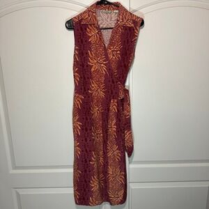 Tommy Bahama Silk Pineapple‎ Print Aloha Sleeveless Wrap Dress Vintage Womens S